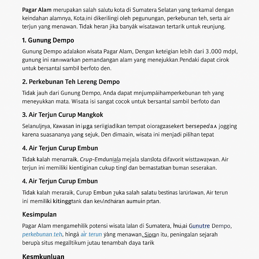 5 Wisata Populer di Pagar Alam